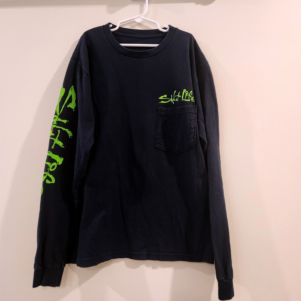 Salt Life Fishing Long Sleeve Graphic T-Shirt Kids Size Small Navy Blue &‎ Lime